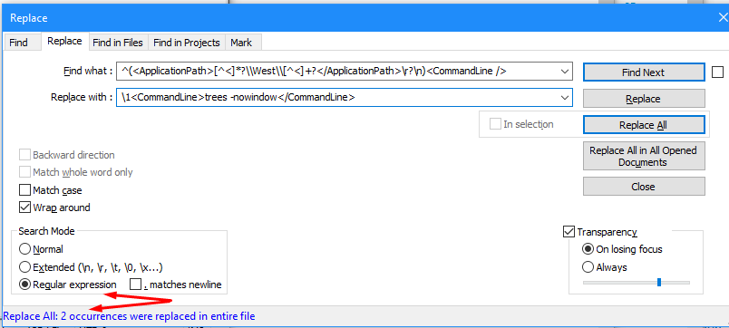 Notepad search box showing this search