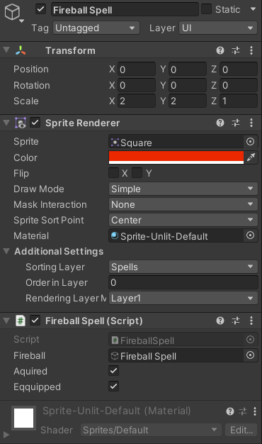 An image of the fireball game object to show that the script and the game object have the same name