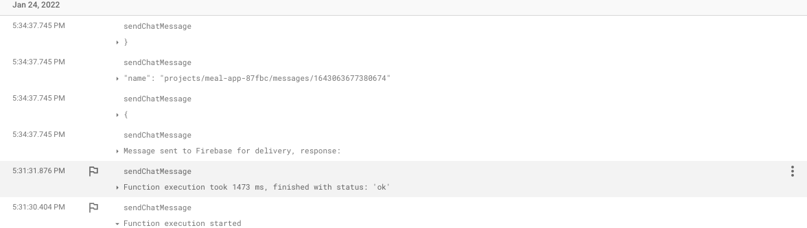 Cloud Function console output