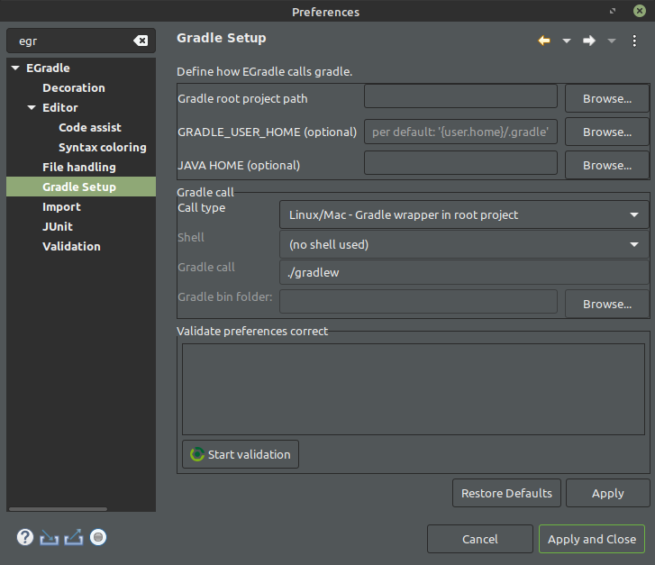egradle preference screen