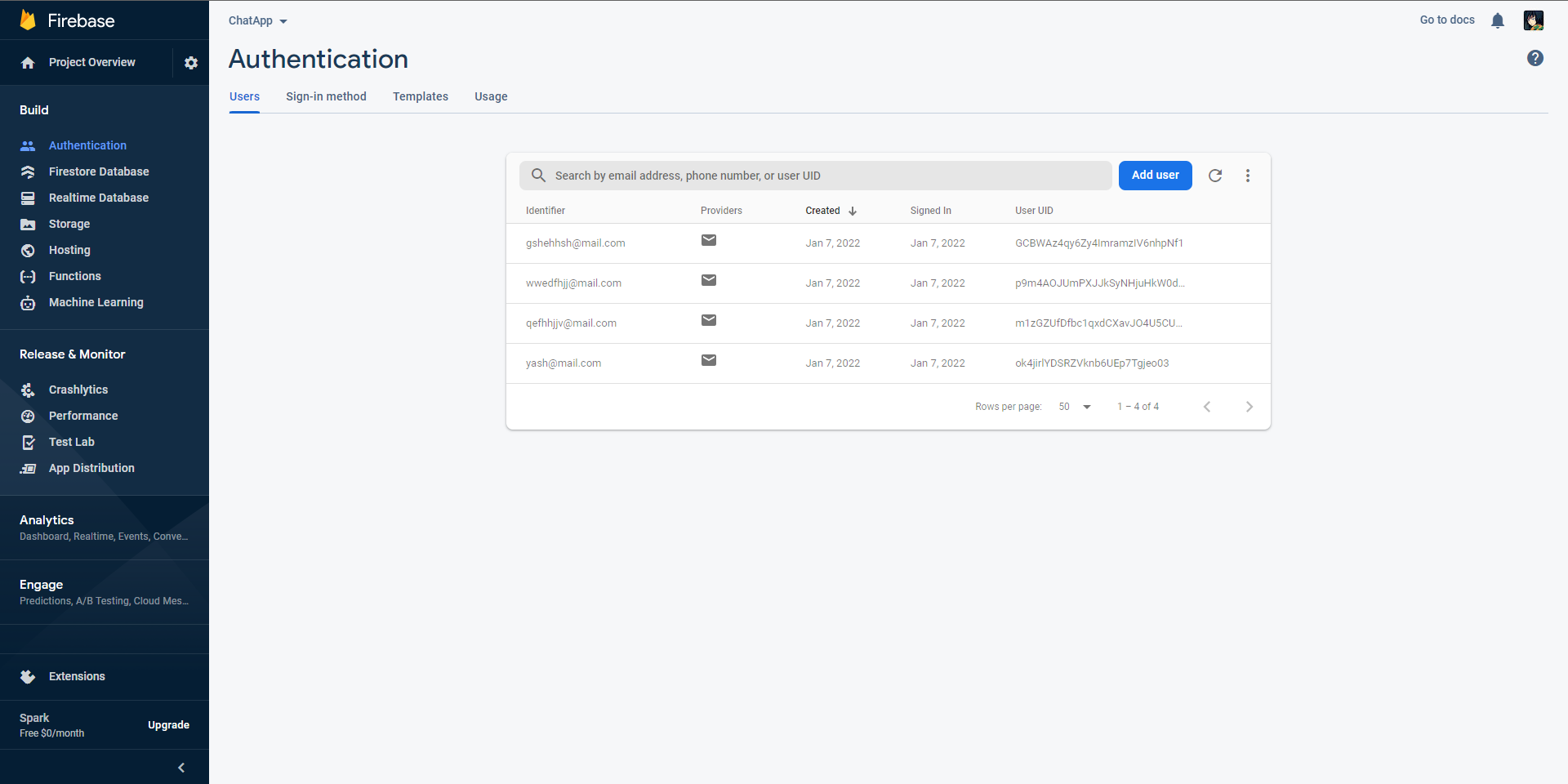 The Current usersin Firebase