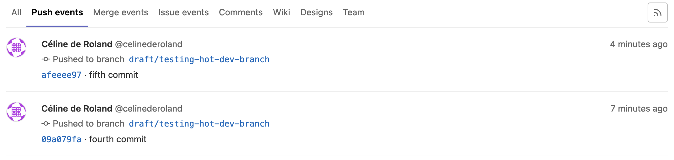 commits pushed separetaly
