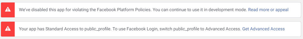 our app has Standard Access to public_profile. To use Facebook Login, switch public_profile to Advanced Access.
