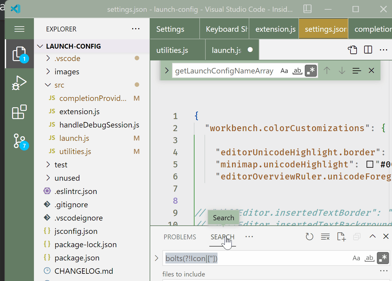 dragging the Search View