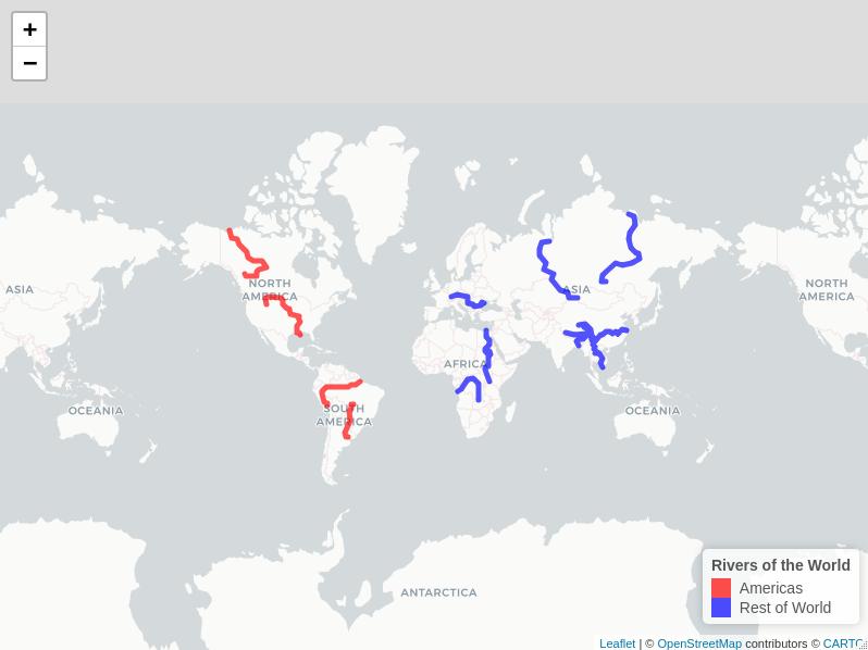 map of the world with rivers in red & blue