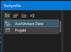 The "new start profile" menu