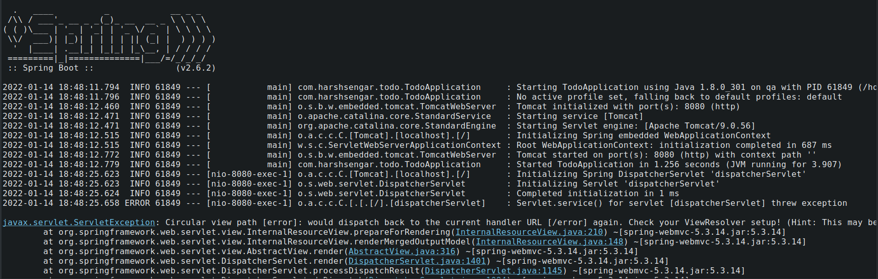 Spring boot Circular view error