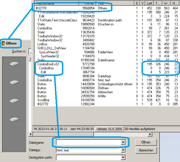 "Open" dialog window, Win95 version