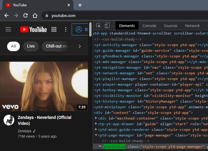 developer console showing custom element