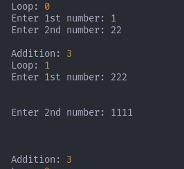 Loop: 1 Shows that first number is 222 but it actually just 2