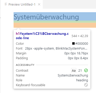 Screenshot of hovering on the rendered title