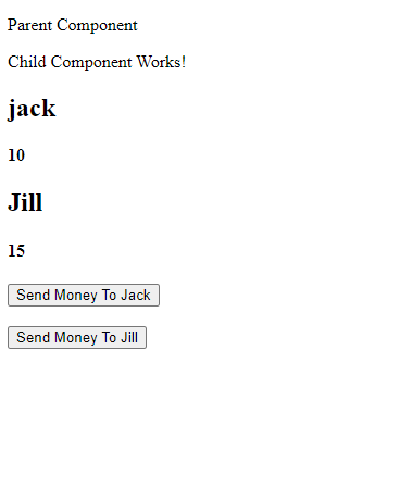 This is the output. i want some function that when user clicks on 1st Button then money1 variable gets increamented by 10 and when user clicks on second button then money2 variable gets increamented by 10.