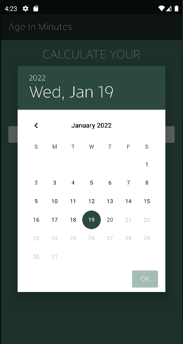 OK text (in white colour) with button background color