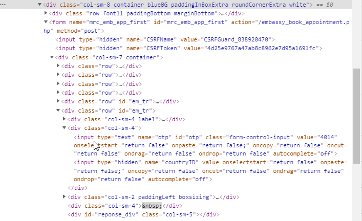 That's the HTML the otp input is causing the problem