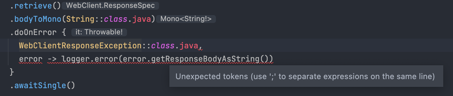 Code screenshot with error IntelliJ error