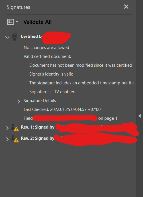 Document signed with certified