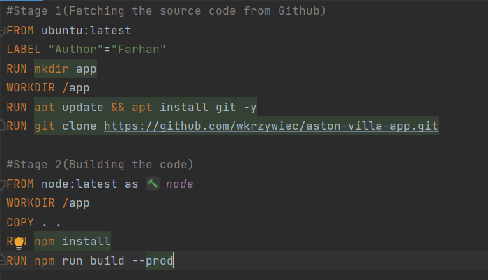 This is the Dockerfile that I have written to perform the tasks but it's not running properly and I am not able to figure out the error.
