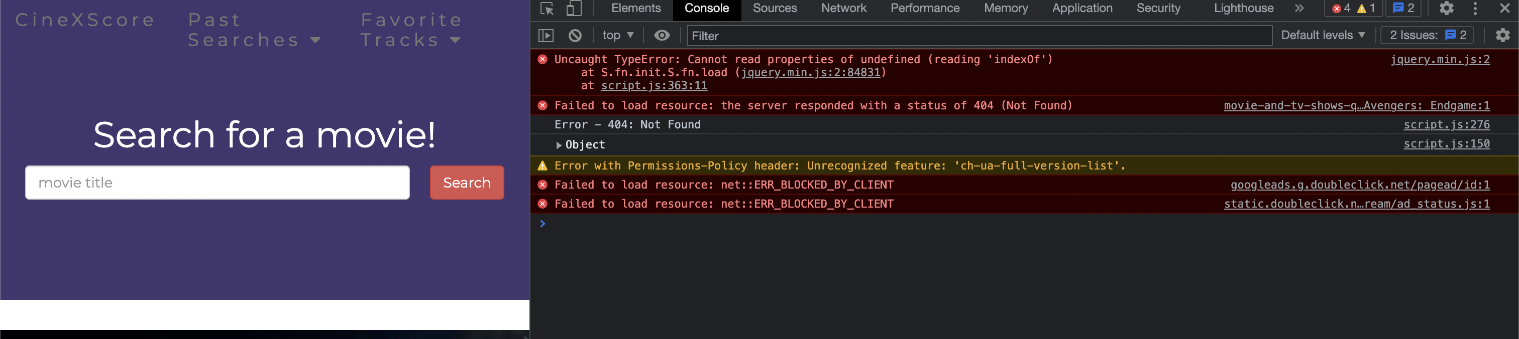 console error messages (please help with first and last two)