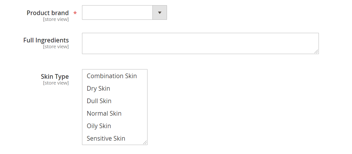 Removing Product name and Skin Type asterik fields