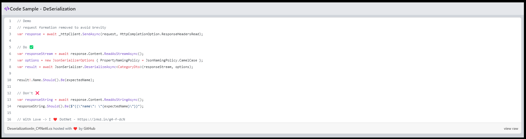 GithubGistSnippet Component Output