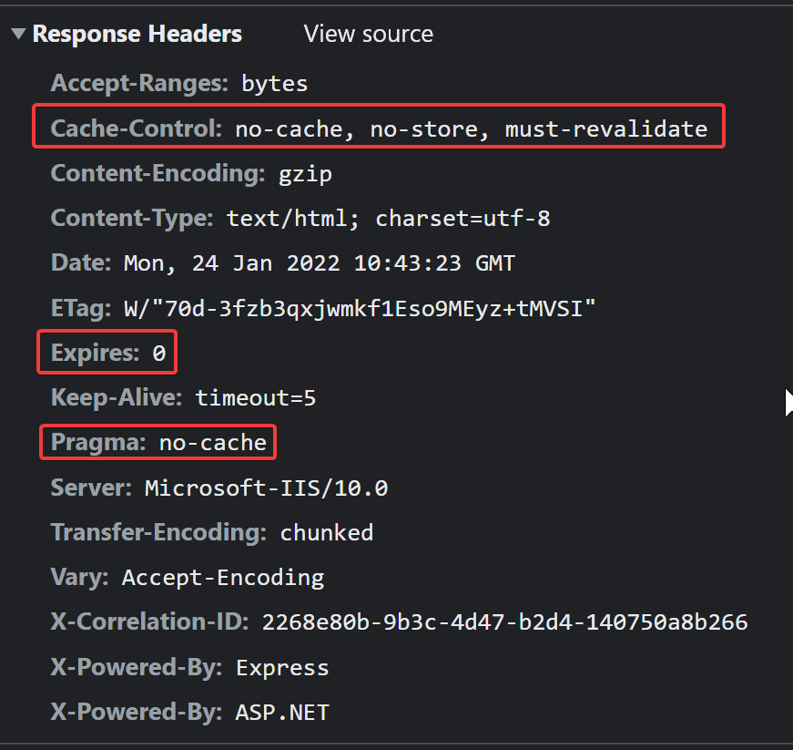 response cache control headers