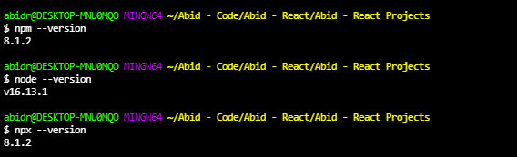 npm, npx, node versions