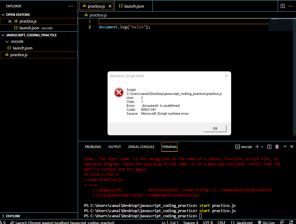 Error that I am getting and my simple code
