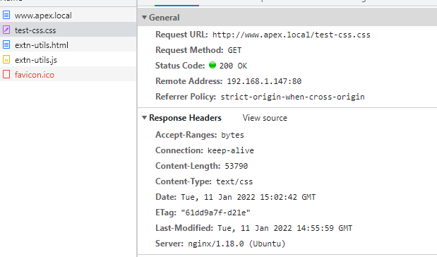 Example showing test-css.css file without compression