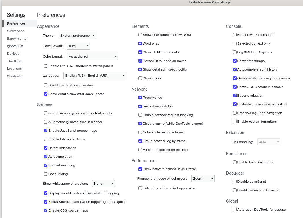 Developer console settings