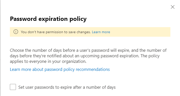 Changing password expiration policy