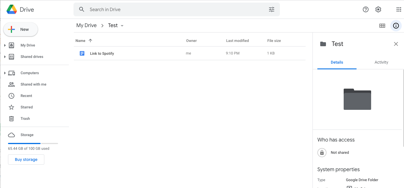Google drive test folder
