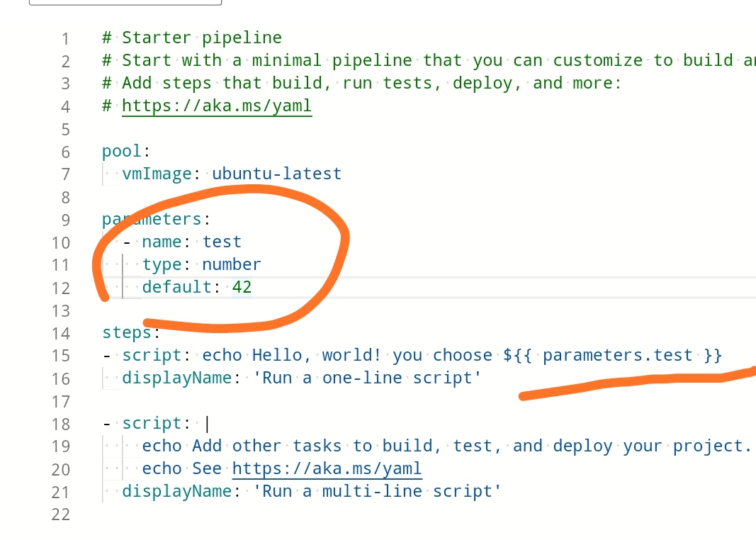 Defining parameter on pipeline yaml file