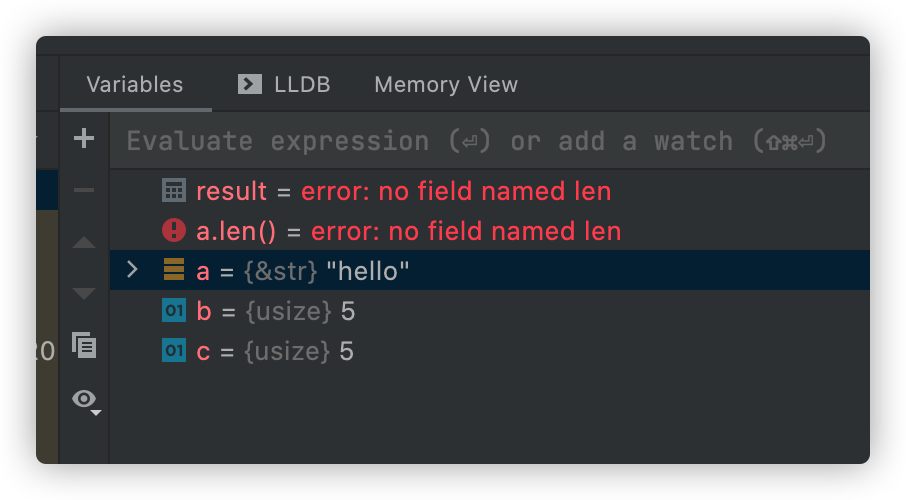 CLion can't evaluate an expression on Rust code