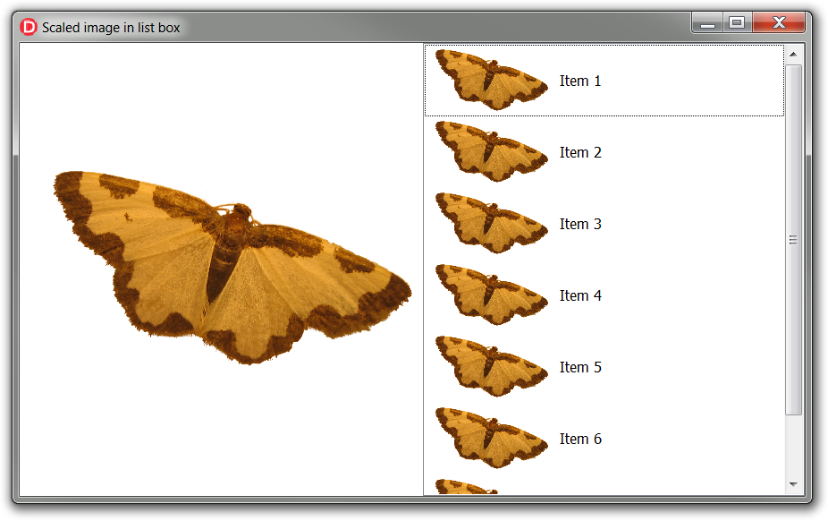 Screenshot of a form with a TImage and an owner-drawn list box using the TImage's graphic as an icon for each item.