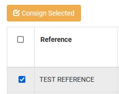 Image of table header, select checkbox and consign button
