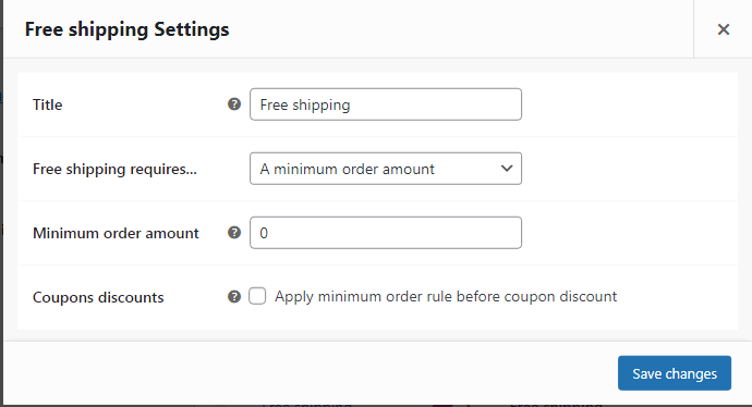 Free shipping settings in Woo to add minimum order amount