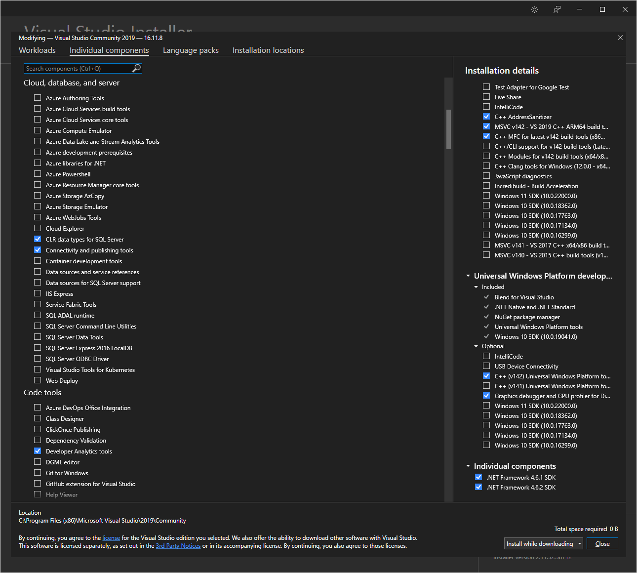 individual components Cloud, database and server