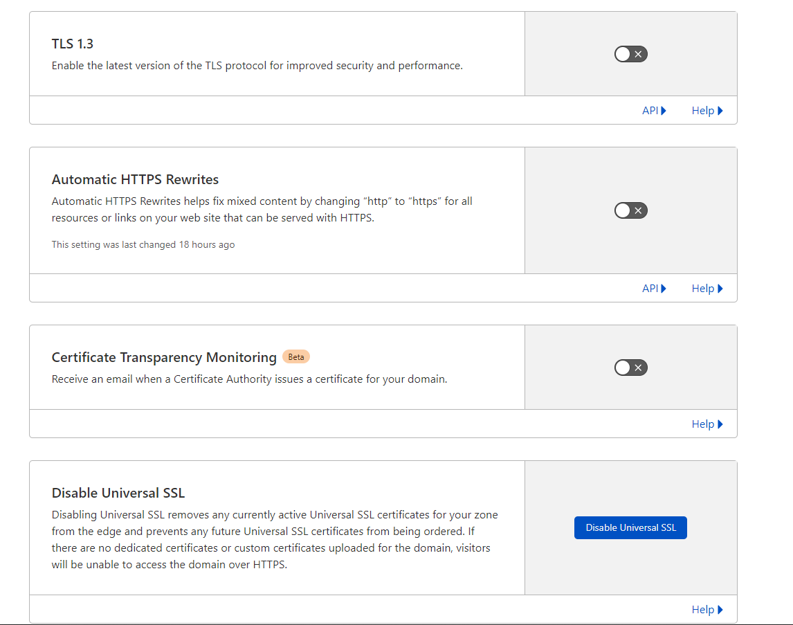 Disabled Cloudflare HTTPS Rewrites