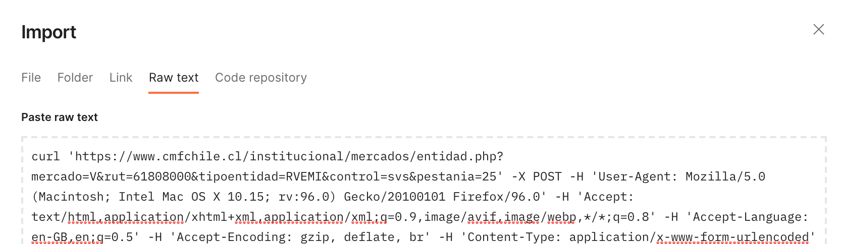 Paste cURL into Postman