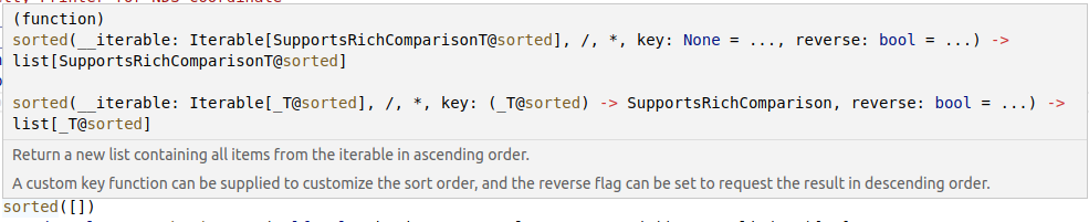Python sorted function tooltip