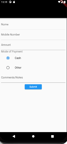 Screen shot of my application on android emulator with mainAxisAlignment  start.