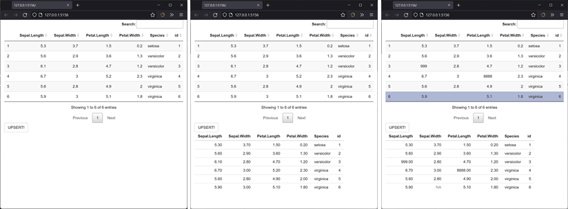 three screenshots, progress of this shiny app