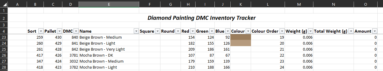 Screenshot of Spreadsheet