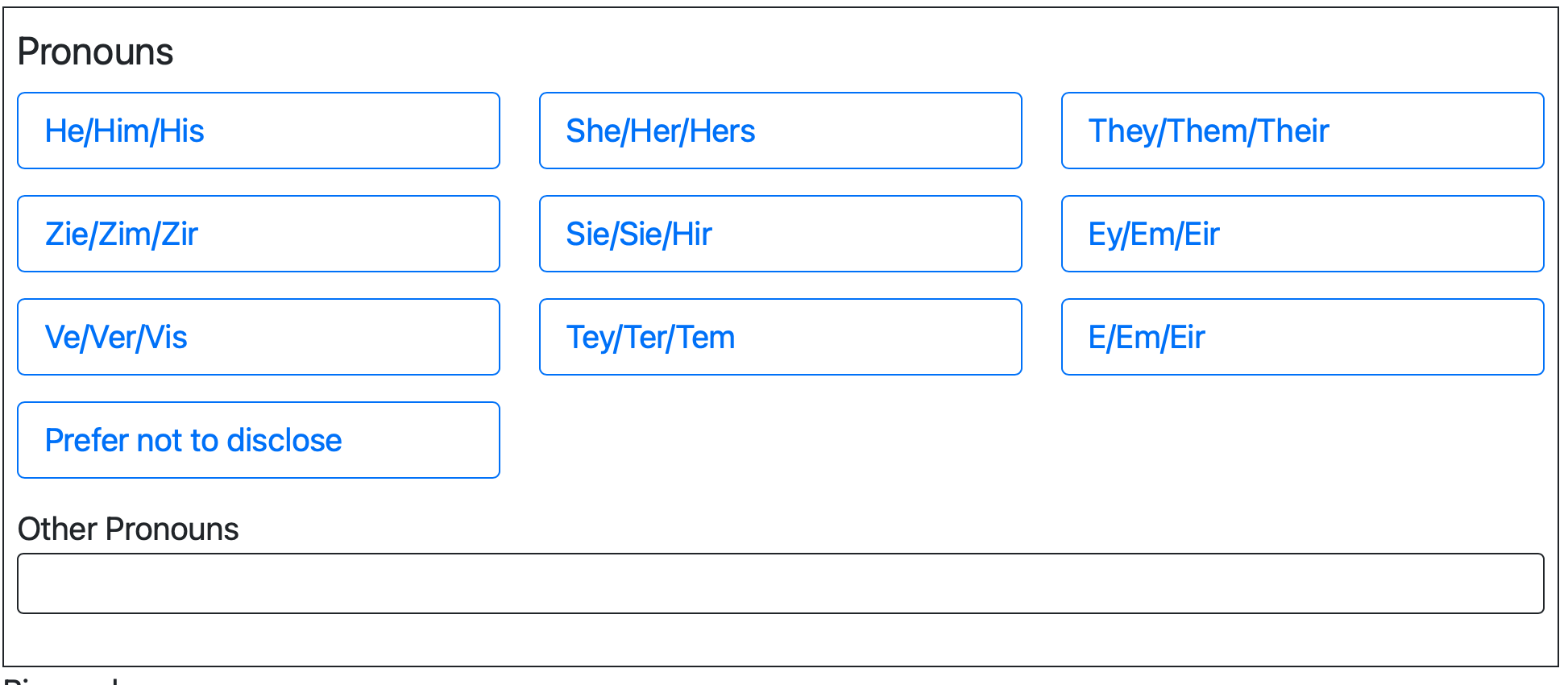 Screenshot showing layout of checkboxes buttons
