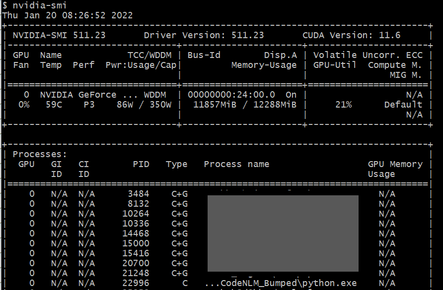 nvidia-smi output
