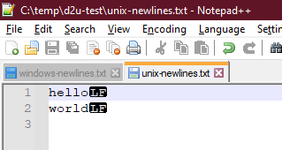 Screenshot of unix-newlines.txt in Notepad  