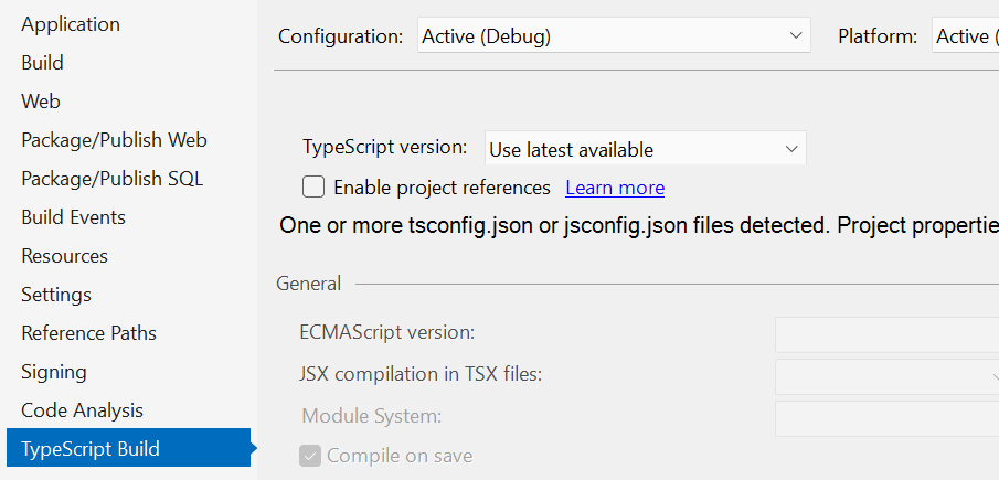 TypeScript Build settings