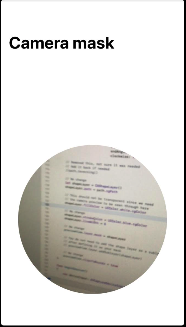 Mask Camera Preview Circle Path UIBezierPath CAShapeLayer Clip UIView Preview Camera AVFoundation