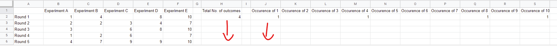 Screenshot of the test table