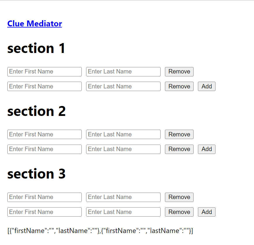 like this image i need to add fields per section but on add button it will add in all section i need it will add on particular section so how to add in react